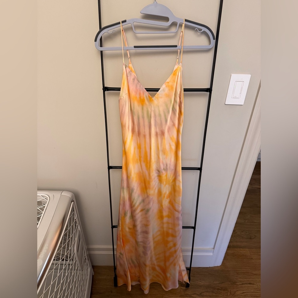 DANNIJO Satin Slip Dress in Peach and Orange